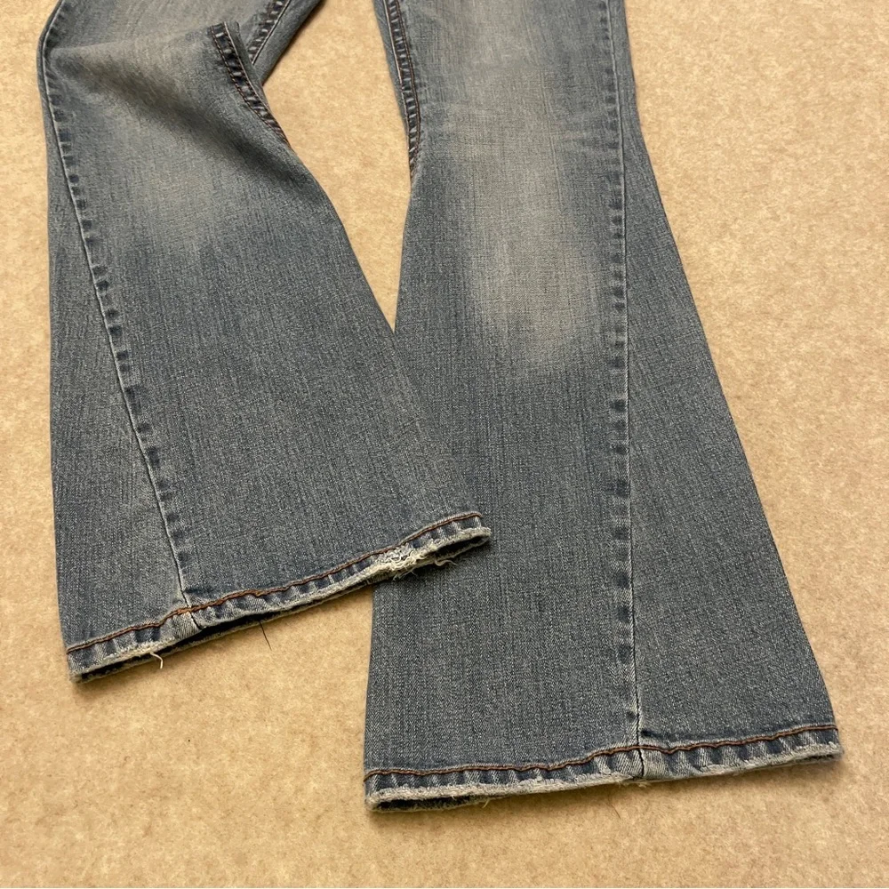 Industrial Cotton Y2K Low Rise Flare Embroidered Blue Denim Jeans Junior Size 13
